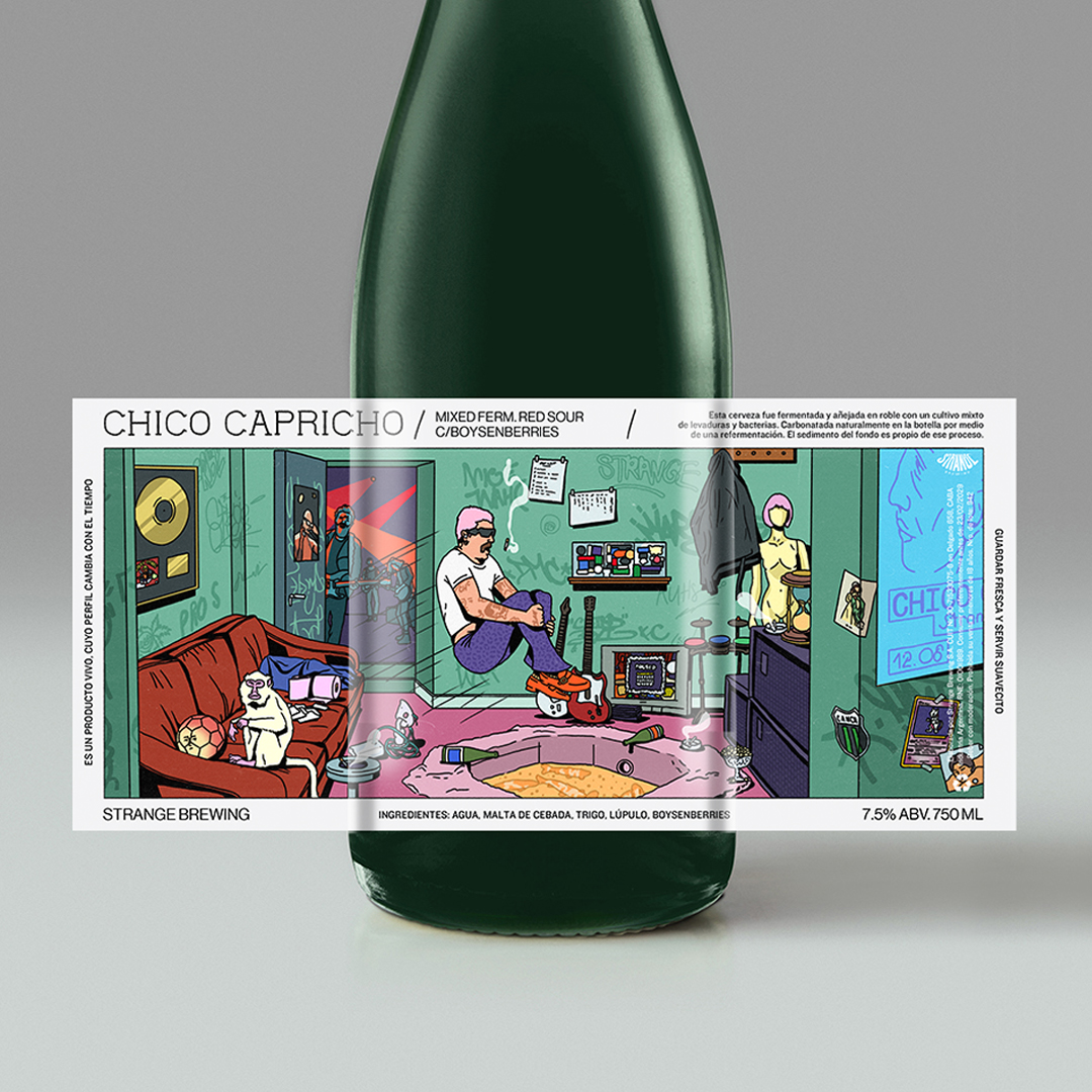 Chico Capricho - MIX. FERM. RED SOUR C/ BOYSENBERRIES. El aroma dulzón llama como canto de sirenas y en boca aparece un eco de chupetín o gelatina; frambuesas, ciruelas y cerezas. Sequita y de burbuja mullida, con acidez tenaz y un exquisito brett de fuegos artificiales.